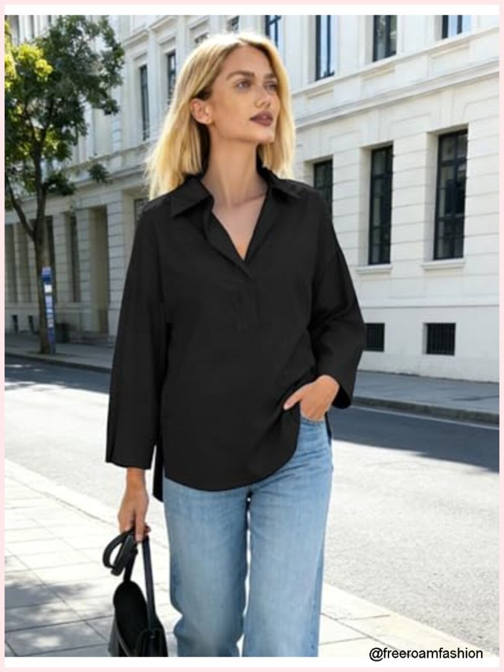 Oversize Cotton Blend Button Down Shirt with Bell Sleeves - Picture 3 of 6